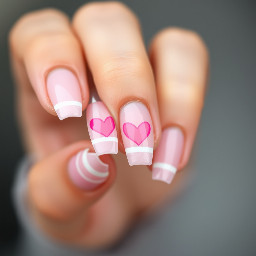 coffin nails with pretty pink hearts and french tip