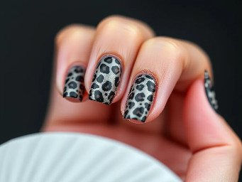 black leopard print as french tips