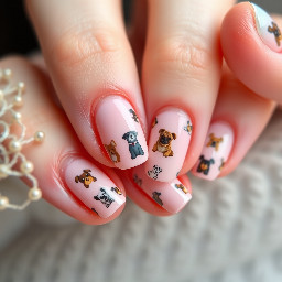 Short almond pink nails with dog prints