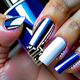 blue chrome nails with white french tip