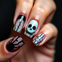 Creepy Halloween nails short square no extra