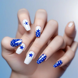 white nails with blue stars in y2k style