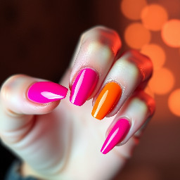 Stiletto nails hot pink and orange