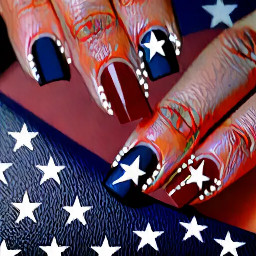 Dark red nails with navy blue ring finger with white star outline