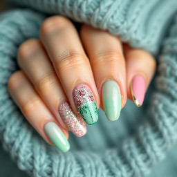 i want pink and green fancy nancy glitter princess whimsy almond shape nails