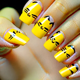 Generate nail art with a yellow cat in Korean style