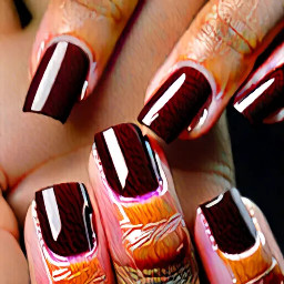 Short square cherry mocha nails with glossy finish.