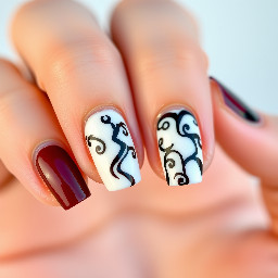 marroon white and black nails with pride