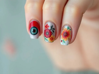 Ruby, amber, scarlet, gray, apricot, flowers and cat eye