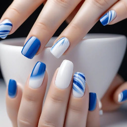 white and blue nails