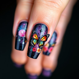 Make a birthday 3D flower and butterfly galaxy ombre with dark colors and little bit light colors