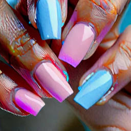 pink nude base with baby blue french tips almond nails