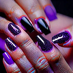 Make purple and black nail. Öne of them is cat.