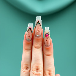 Short acrylic coffin shape Ursula nails