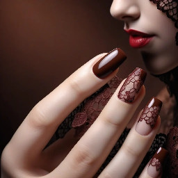 Flowers with lace design (only on the top like a French tip) in a deep brown red cola color