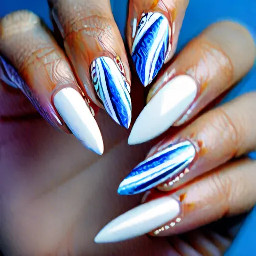 Almond shaped white nails with hints of blue