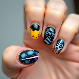Pokemon and Starwars nails one hand pokemon one hand starwars