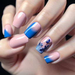 pink nude base with baby blue french tips
