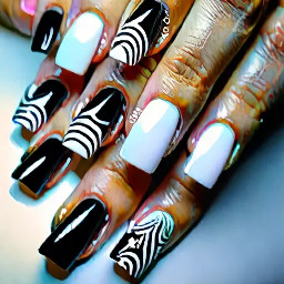 Вот только промпт, без лишнего:  Beautiful edgy nail art, milky white base, glossy finish. Five different nails on one hand. Colors: black, dusty rose, brown, milky white. No hearts, no glitter, no rhinestones, no cute elements. Nail 1: dusty rose base with a single clean black vertical stripe. Nail 2: milky base with one soft blurred brown circle in the center. Nail 3: black base with a thin dusty rose horizontal line near the tip. Nail 4: brown base with two small black dots. Nail 5: milky base with a diagonal black stripe and a tiny dusty rose dot. Elegant, minimal, slightly dark, modern, clean lines, balanced, chic.