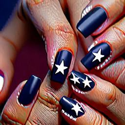 Navy blue nails with ring finger dark maroon with white star outline
