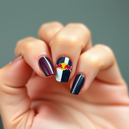 i want a simple nail design for short nails that’s inspired by KTM Redbull