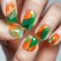 Green and orange glassblocks with mother ofearl design nails