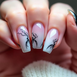 Short acrylic coffin shape Ursula nails