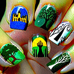 Can I have simple lotr nails where the pinky fingernail has part of the map and the ring fingernail has the one ring and the middle fingernail has a hobbit door and the pointer fingernail has the white hand of Saruman and the thumb fingernail has the Gondor tree pls