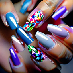 In style of macro photo, single hand, create nail art on fingernails based on: nails centered full view, sharp focus, true color, photoreal, 4k