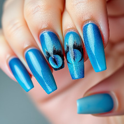 Blue cat eye nails medium coffin