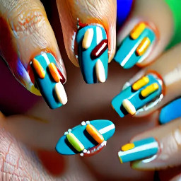 medium length almond shaped nails with a pharmacy theme with pills or capsules