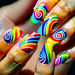 Make rainbow swirly nails with flowers and make them whimsical