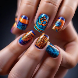 long square nails- ring finger must have OM sign, for the rest of the fingers you can freestyle. requirements- goa trance vibe, shivadelic vibe.