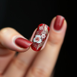 Flowers with lace design (only on the top like a French tip) in a deep brown red cola color