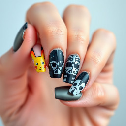 Pokemon and Starwars nails one hand pokemon one hand starwars square nails
