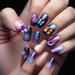 Make a birthday 3D flower and butterfly galaxy ombre with dark colors and little bit light colors