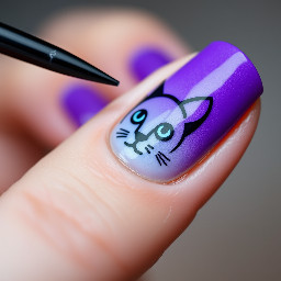Make purple and black nail. Öne of them is cat.