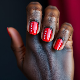 Red nails on very dark skin tone