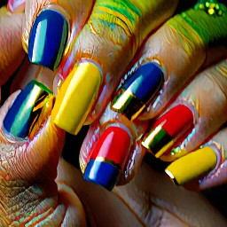Make one a blue French tip one a yellow French tip one a red French tip and one a green French tip and a gold pinkie