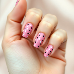 polka dots, pink base, mid length, triangle shape