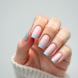 pink nude base with baby blue french tips