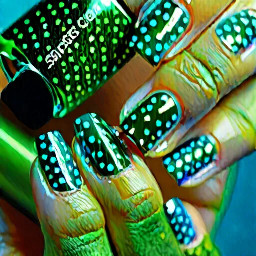 leafy green base with shimmery blue pola dots on top