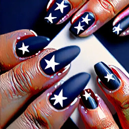 Navy nails with maroon ring finger with white star outline