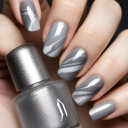 Hi! I want a customized, high-end "cool-toned gray and metallic silver" nail art set with a mix-and-match layout. Please follow these specific instructions:  1. Base Color & Texture:  Please use a sheer, translucent taupe gray / jelly gray for the base. I want it to be see-through and airy (please mix it with clear gel base if needed). No solid, opaque grays.  2. Cat-Eye Technique (Thumbs & Middle Fingers):  Apply a bright silver crystal/velvet cat-eye gel over the sheer gray base.  Use the magnet to pull the shimmer into a sharp, clean diagonal velvet line across the nail. I want it to look like a crisp beam of light.  3. Liquid Metal & Hidden Logo (Index Fingers):  Keep the base clear or very sheer. Use a 3D building gel to draw raised, organic, melting liquid-metal lines, then rub silver chrome powder over them so they look like melted mercury.  Crucial Detail: Please make the metal lines on one finger subtly form a very abstract, deconstructed BTS door logo (two parallel geometric lines). It should look like random modern art, not an obvious logo.  4. Silk Marble & Hidden Code (Ring Fingers):  Do a very soft, blurry smudge/smoky marble effect blending milky white and sheer gray to look like floating silk or mist.  Crucial Detail: Inside the marble veins, use a micro-detail liner brush with metallic silver paint to hide a tiny, abstract number "7". Make it look like part of the marble pattern so it is hidden.  5. Finish (Pinkies & Top Coat):  On the pinkies, just do the sheer gray base with a super thin, micro-French tip using silver chrome.  Please finish all nails with a high-gloss, ultra-shiny top coat to make the silver elements and cat-eye pop.