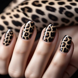 black leopard print as french tips