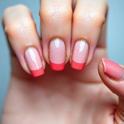 Coral tip on each finger except thumb and little finger