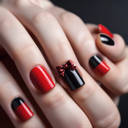 Red and black with a bow nails