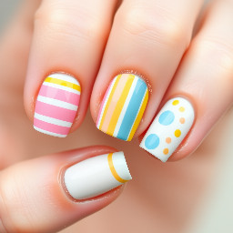 Easter pastel pink yellow blue stripes, polka dots, French tips