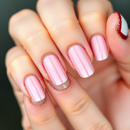 Okay maroon French tips and then a baby ish pink 🩷 vertical stripes and white