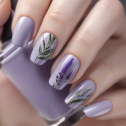 Cateye polish with painted lavander plants and classy finish
